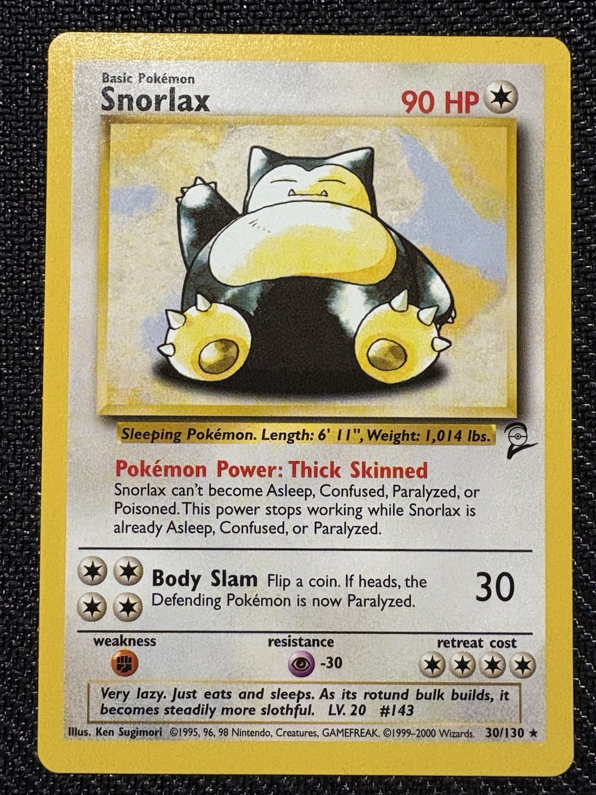 Pokémon TCG Snorlax Base Set 2 Rare 30/130 Lightly Played LP Excellent Vintage