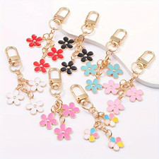 Beautiful Enamel Triple Flower Gold Key Chain Purse Backpack Charm Keychain