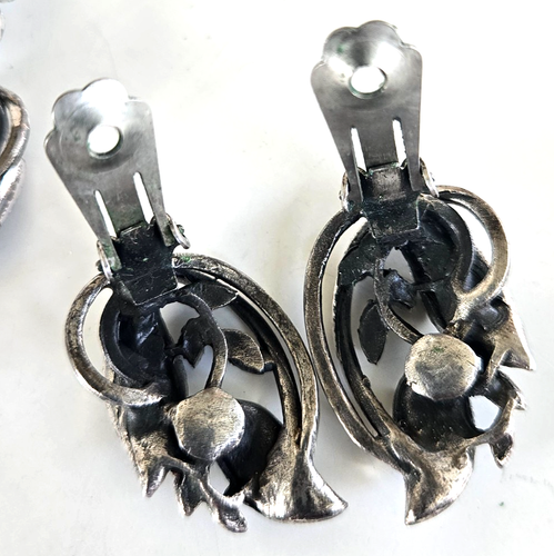 Set orecchini vintage pannello link foglie vite tono argento bracciale 7-5/8" e clip - Foto 8 di 9