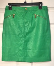 Lauren Ralph Lauren Green Soft Leather Mini Pencil Skirt SZ 2 Lined Zippers