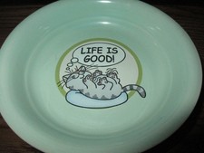 "LIFE IS GOOD" Pawsome Cat Dreaming on a Pillow Ceramic Pet Bowl