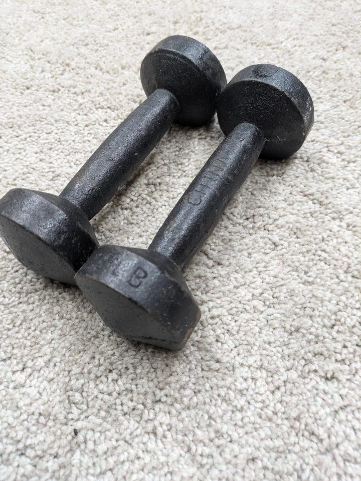 Juego de 2 mancuernas redondas de hierro fundido vintage de 3 lb para gimnasio fuerza de peso libre Foto 2 de 4