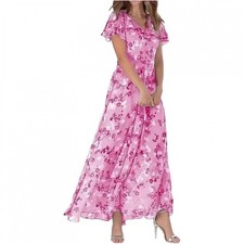Plus Size Trendy Floral Dress with Short Ruffled Sleeves, V-Neck Design