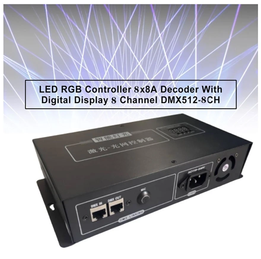 Controlador LED RGBW 8x8A Decodificador con Pantalla Digital 8 Canales DMX512-8CH