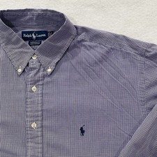 Ralph Lauren Poll Logo Button Down Yarmouth Shirt Men  s 17 1/2 36-37 Blue Check
