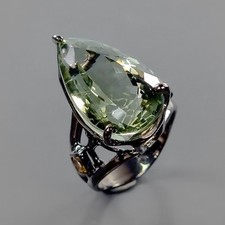 Handmade 30 ct Natural Green Amethyst Ring 925 Sterling Silver Size 8 /B-R4198