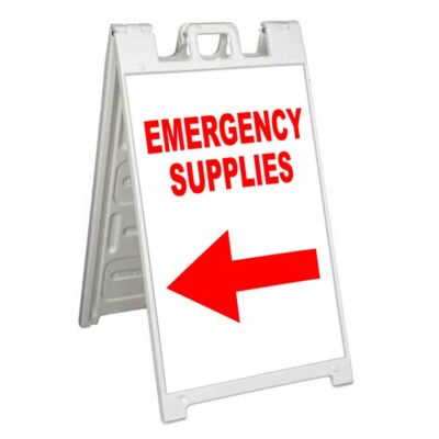 EMERGENCY SUPPLIES LEFT ARROW Signicade 24x36 Aframe Sidewalk Sign Banner Decal