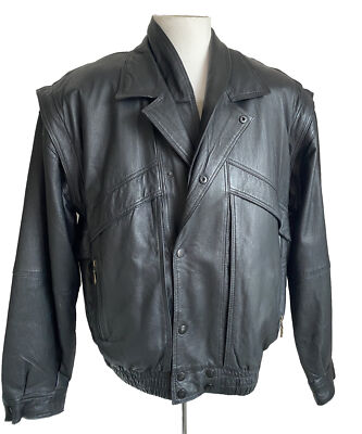 Herren Lederjacke/Weste Blouson Jacke Gr. 58 Schwarz Echtleder