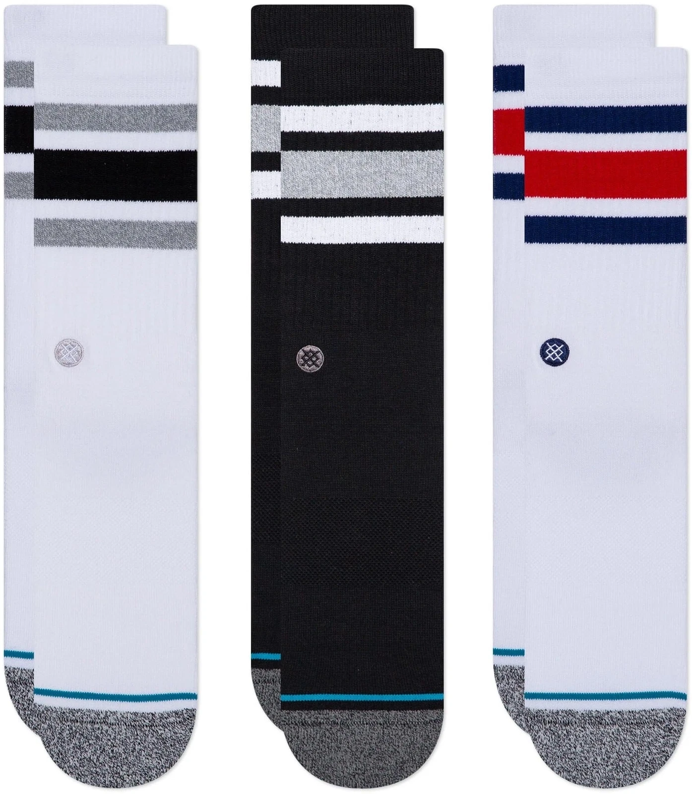 Stance Men's M 6-8.5 The Boyd Crew Socks Casual 3 Pack 3 Pr White Black