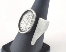 Ring Adjustable Ring Bezel - Antique Silver Plated brass  7.5US size 2851