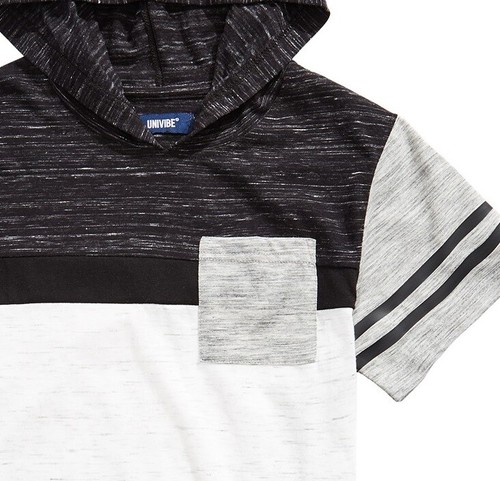 Univibe Big Boys S Black Striped Kingston Colorblock Hooded TShirt Top NWT - Picture 3 of 3