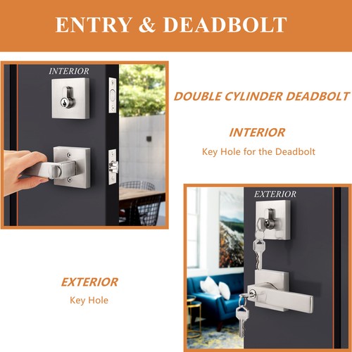 Privacy Passage Door Levers Brushed Nickel Entry Locksets Handles Deadbolt Dummy - Picture 38 of 41