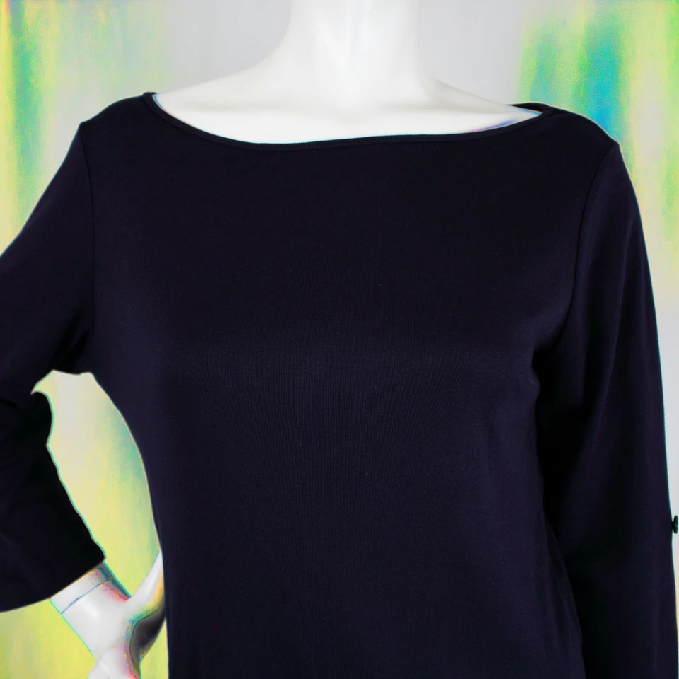 Top Ralph Lauren azul marino de algodón liso para mujer con lengüeta enrollable talla L Foto 2 de 4