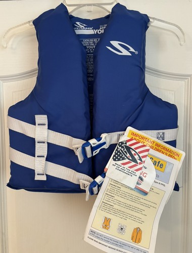STEARNS~YOUTH~Life Jacket Sport Vest Boating 50-90 Lbs~BLUE~ New Tags - 第 1/8 張圖片