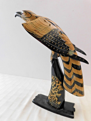 Carved Water Buffalo Horn Scupture Eagle Bird Falcon with raised Wings