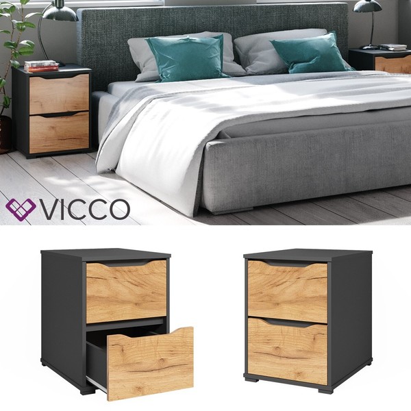 Kommode Ruben 40 X 54 Cm Anthrazit Eiche Nachtschrank Vicco-image
