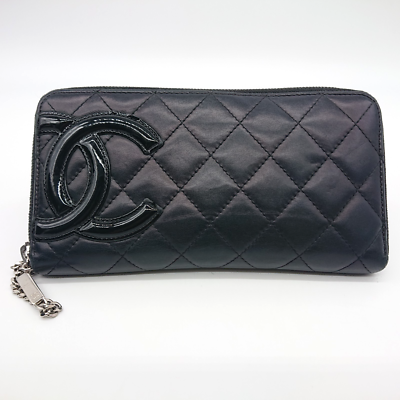CHANEL Cambon Line Long Wallet Zip around Calf Skin Black 14798545