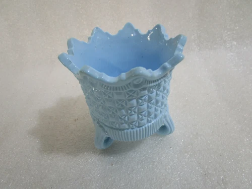 Antique 1876 Vintage Sowerby Blue Milk Glass  Vase  Basket  8 x 8 cm