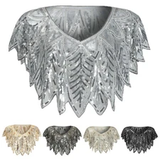 Vintage Beaded Shrug Ladies Sequin Evening Shawl Scarf Cover Ups for 1920s Party