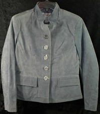 Womens 6 Chadwicks Slate Blue Button Front Suede Leather Jacket Coat - Nwt