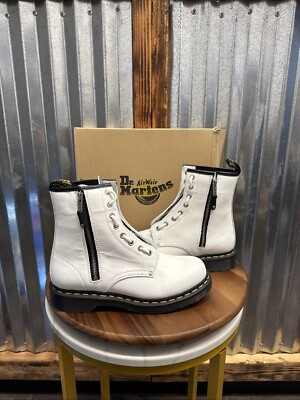 Dr. Doc Martens Twin-Zip White Leather Boots 8 Eye Air Wair Soles W 8 New in Box