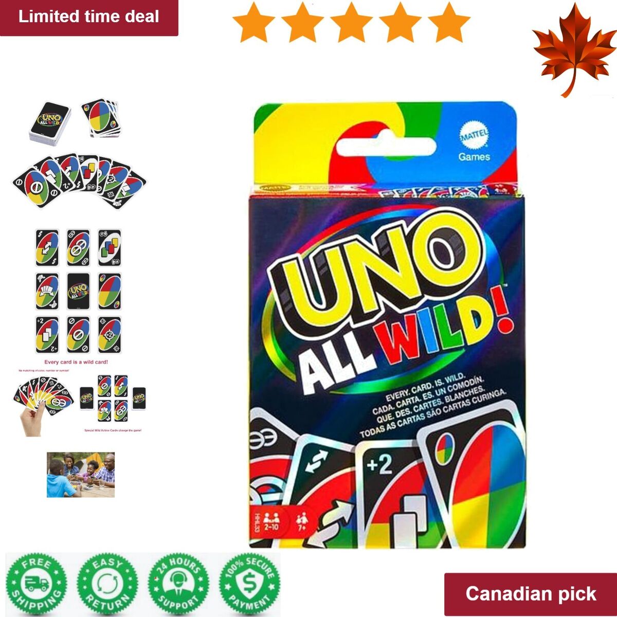  Mattel Games UNO All Wild Card Game with 112 Cards, Gift for  Kid, Family & Adult Game Night for Players 7 Years & Older : Toys & Games