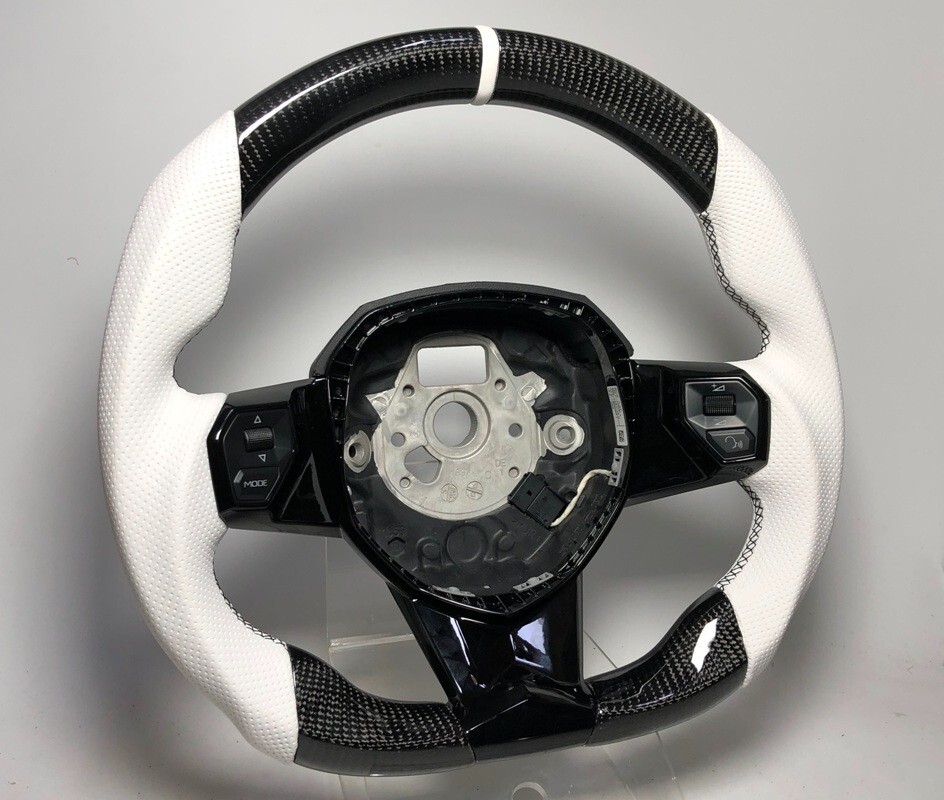Carbon steering wheel Lamborghini Aventador models SV LP700 White leather Ring