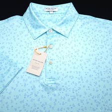 PETER MILLAR GOLF POLO SHIRT -M- AQUA BLUE WHITE COCKTAIL DOT SUMMER COMFORT