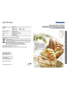 Panasonic SD2501 SD2500 Bread Machine Owners Manual User Guide Recipes