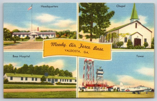 Valdosta GA~Moody AF Base~Chapel~Hospital~Aerodrome & Water Tower~1940s Linen PC