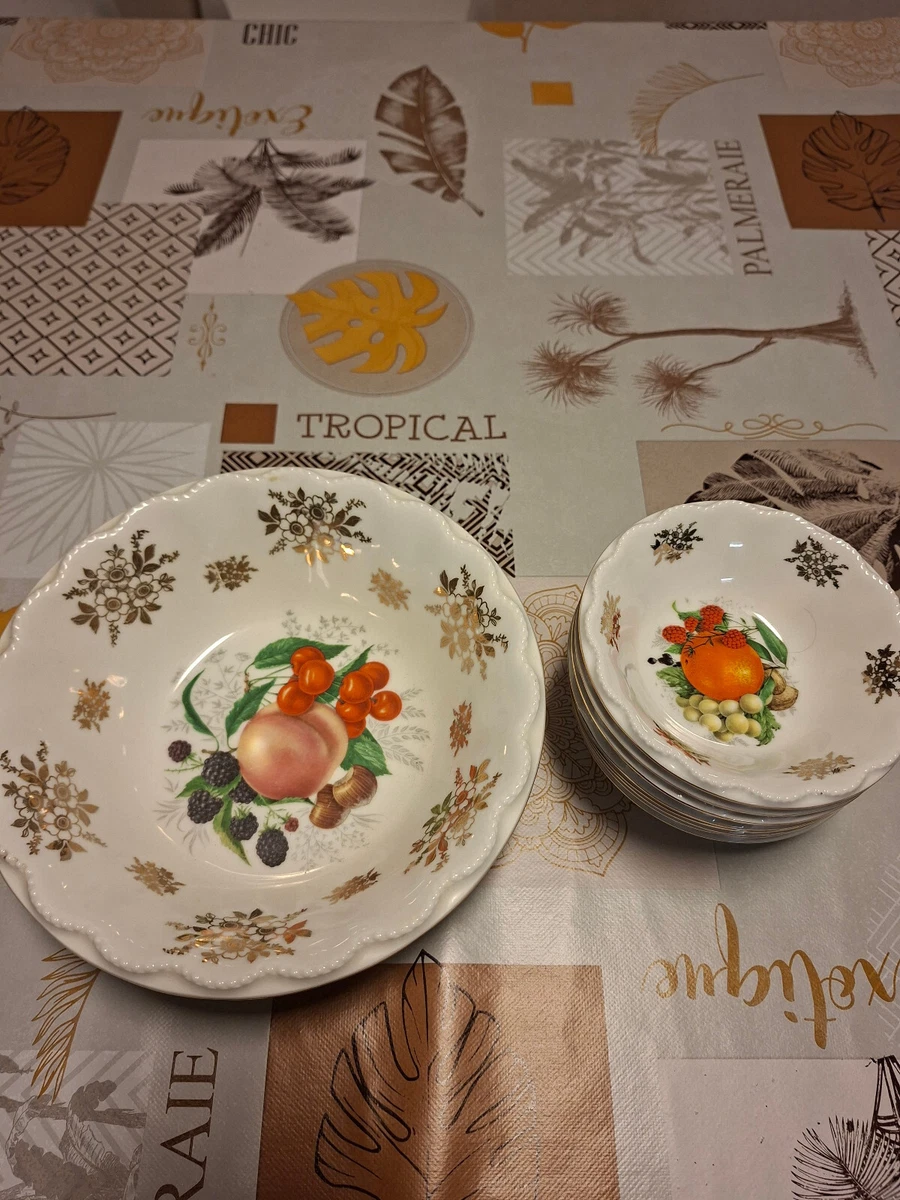 Service à Salade De Fruits En Porcelaine De Limoges - 8 Personnes - Motif Oiseaux