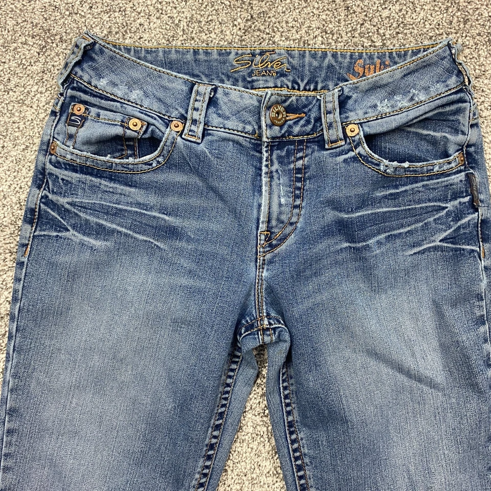 Jeans plateados para mujer 30x32 tiro bajo bootcut y2k desteñido rock mamá motociclista hippie Foto 4 de 4