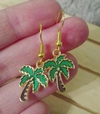 Tropical Coconut Tree Earrings Dangle Drop Holiday Sun Gift Cute Golden Backed