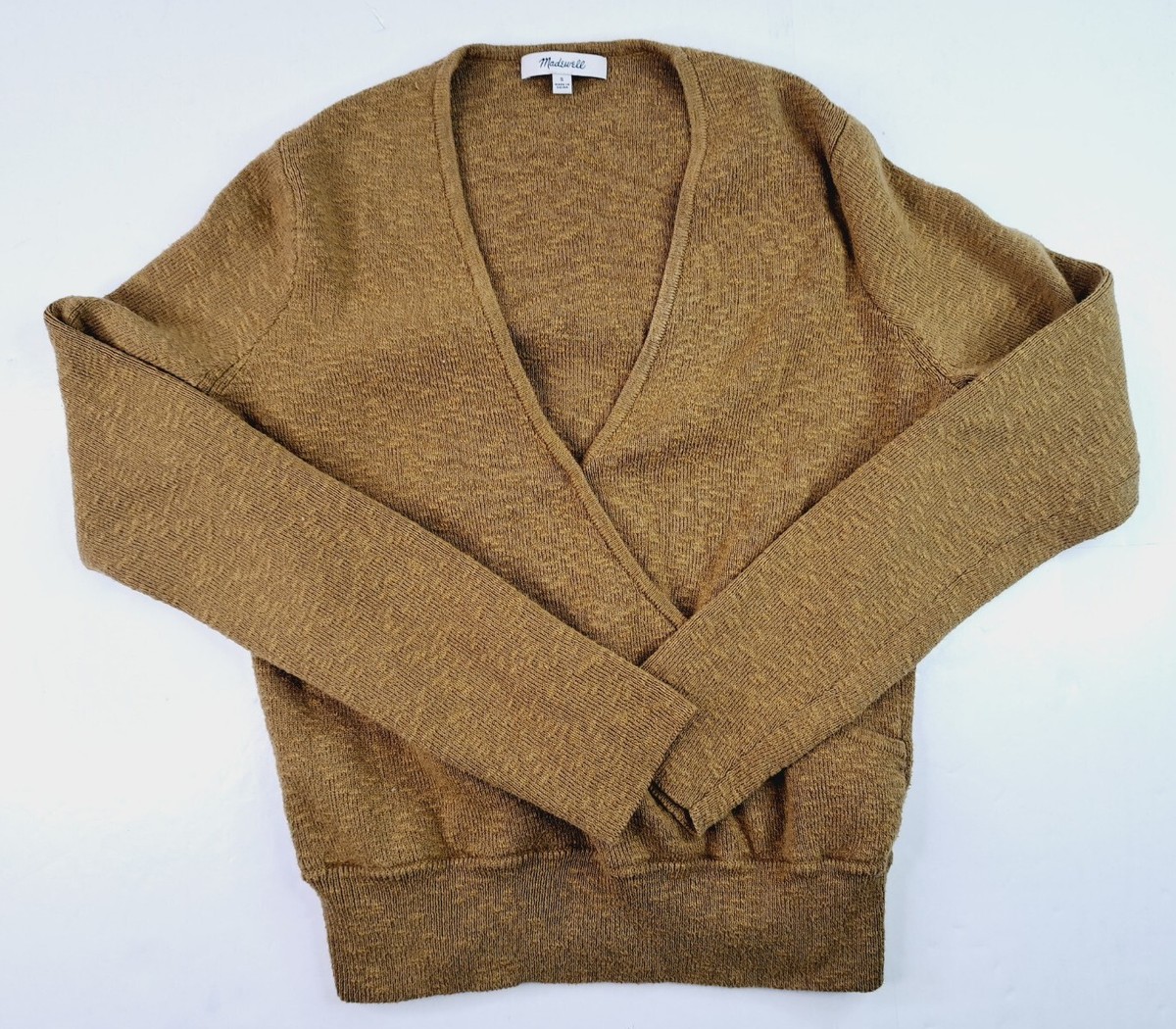 tobacco colored sweater Madewell Wrap Front Pullover Sweater Coziest Yarn Tobacco Gold Brown Sz S  Alpaca