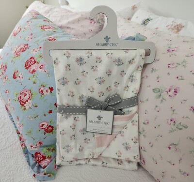 NWT SHABBY CHIC BY RACHEL ASHWELL PINK & BLUE FLORAL MINKY BABY BLANKET
