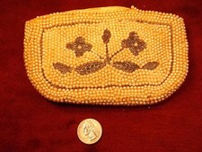 PRETTY OLDER VTG BEADED PURSE "DEBBIE, MADE BY HAND, JAPAN" FAUX PEARL, FLOWERS