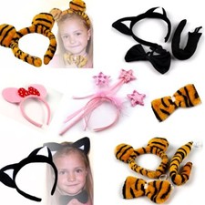 Fasching Karneval Kostüm Haarreif Ohren Fliege Set Katze Maus Tiere Kinder 