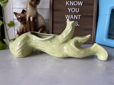 Mid Century Light Green Ceramic Driftwood Log Planter MINT Condition RARE
