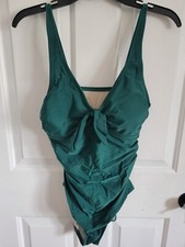 Kona Sol Women's One Piece Swimsuit Green Tie-Front Ruched Size Medium