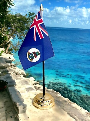 CAYMAN ISLANDS TISCHFLAGGE 6''X4'' 15cm x 10cm MIT GOLDENEM SOCKEL 25cm hoch KARIBIK