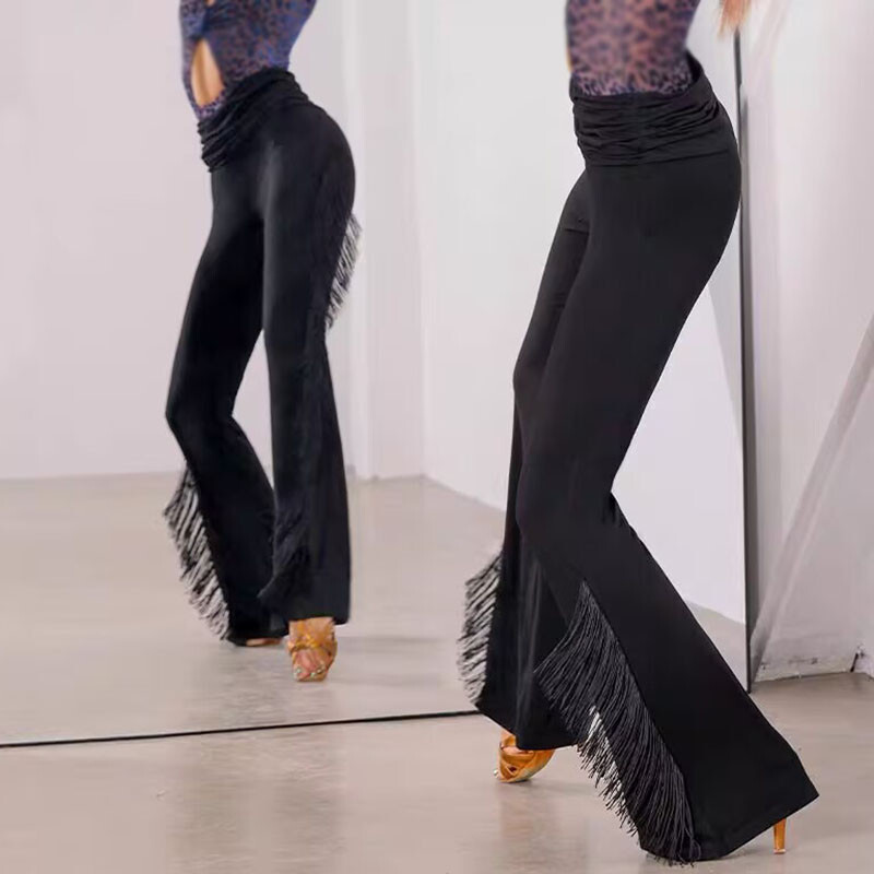 Nuevos Pantalones de Baile Latino para Adultos Rumba Samba Salsa Borlas Pantalones de Baile de Salón