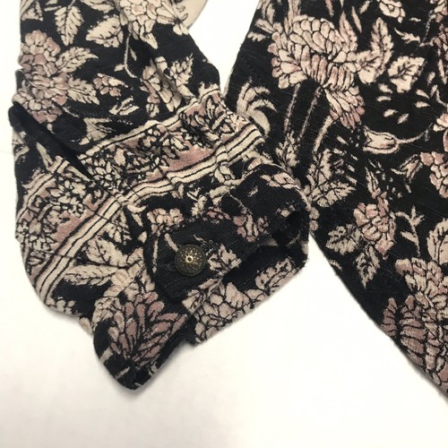 Lucky Brand XS X-Small Floral Black Brown Stretch Long Sleeve Ruffle Women’s Top - Picture 4 of 8