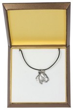 Bull Terrier type 3 - silver covered necklace with dog, in box, Art Dog USA