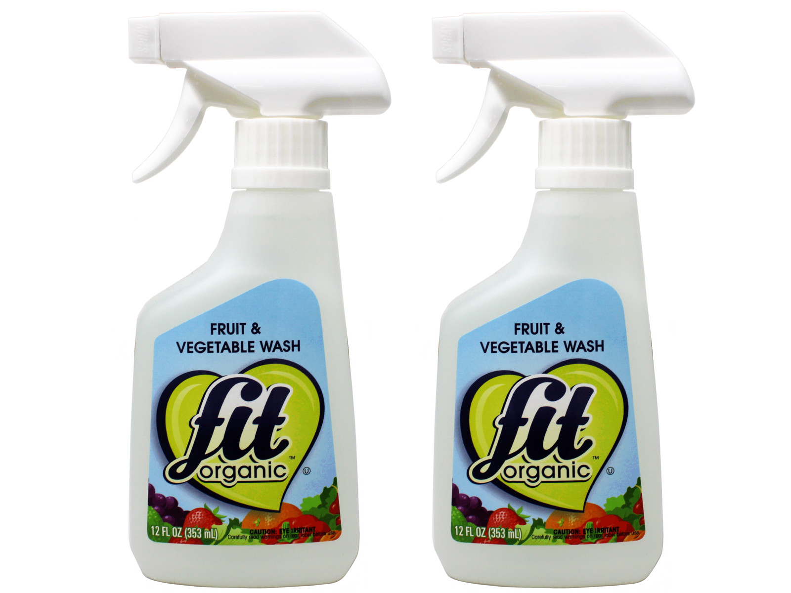 FIT Organic Fruit and Vegetable Wash Spray Bottle White, Clear, 12 Fl Oz 2 Pack