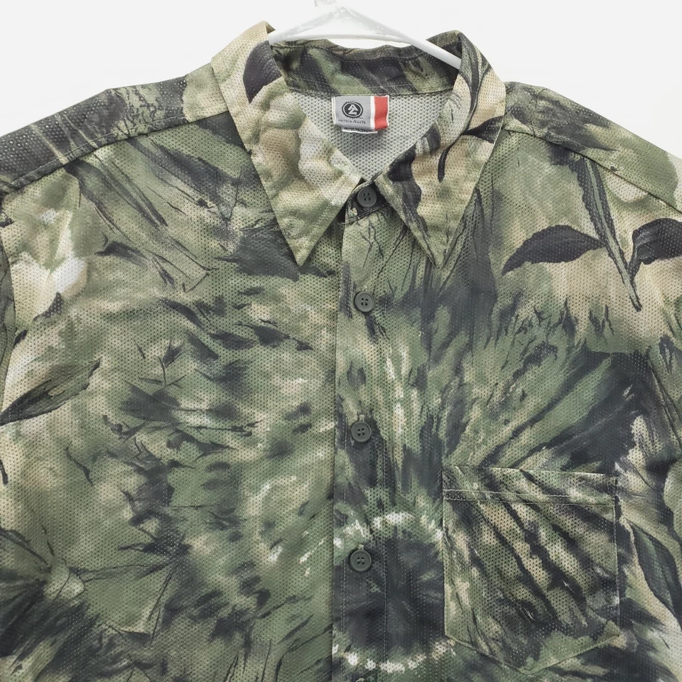 Camisa Arizona Para Hombre Grande Verde Camuflaje Malla Manga Corta Clásica Botón Foto 3 de 4