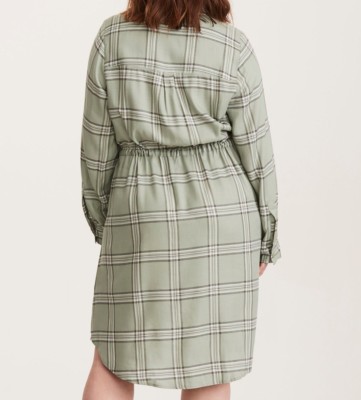 torrid green plaid dress Torrid Olive Green Plaid Drawstring Shirt Dress 2X 18 20 #58939