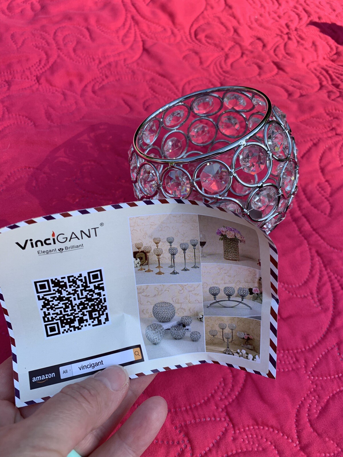 VinciGANT Elegant Brilliant Crystal Bowl Candle Holder, Silv