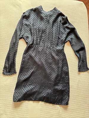 ZARA Women's Blue, Black Dress Polka Dots Long Sleeve Size S Lined UK