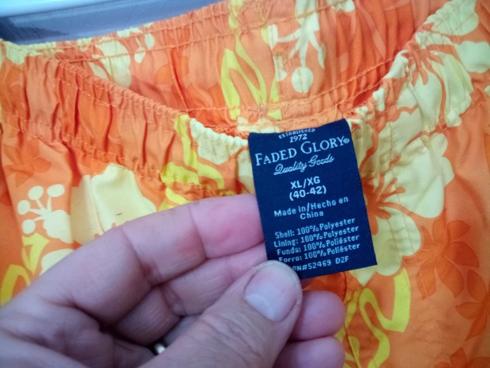 NEW FADED GLORY~Orange HAWAIIAN PRINT SWIM TRUNKS~Men's XL NWT - Image 4 of 4
