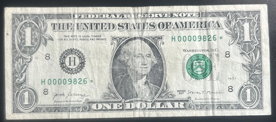 (LOW SERIAL NUMBER STAR NOTE!) $1 Rare Four Digit Fancy Serial Number H00009826* - Image 2 of 4